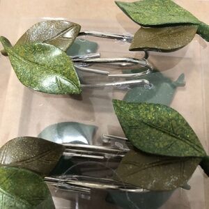 Two-Green-Leaf Shower Curtain Hook Set of 12
